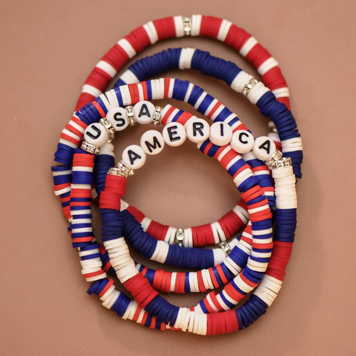 Red White Blue USA 4th of July Stretch Bracelet Stack