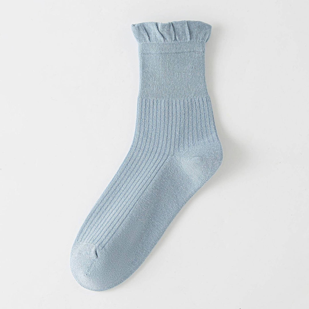 Thin Solid Ruffle Crew Socks