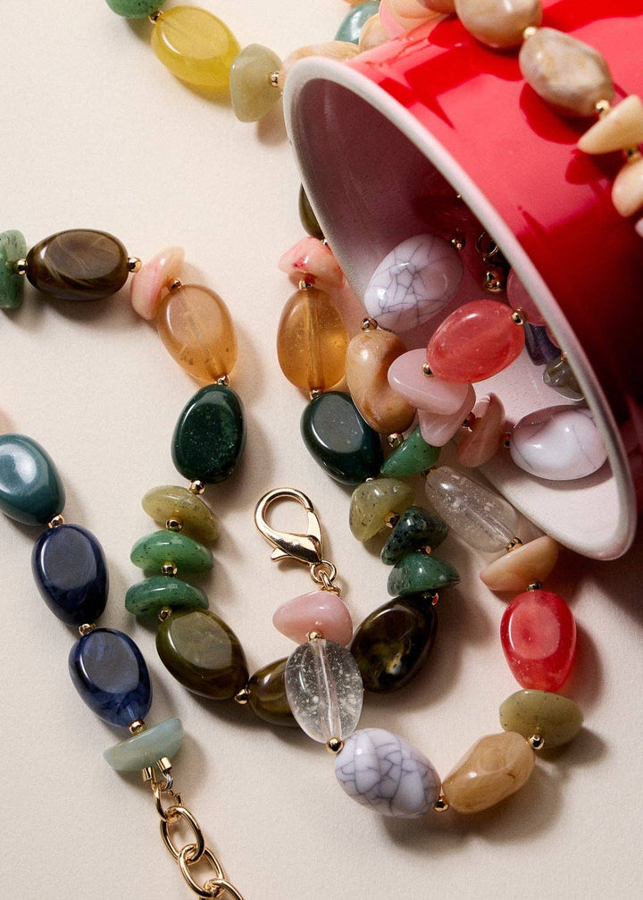 Organic Resin Bead Necklace  - Blue Combo
