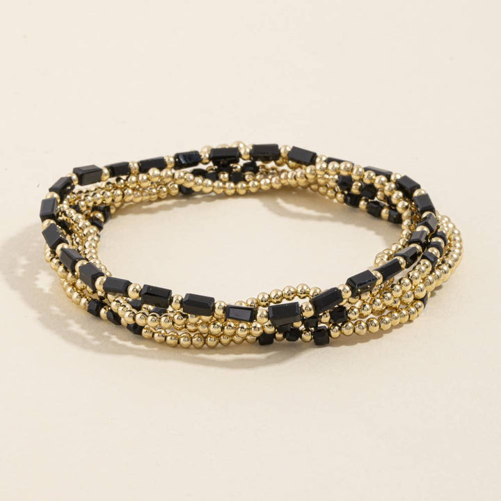 Ball Bead Stretch Bracelet Set With Crystal Accents