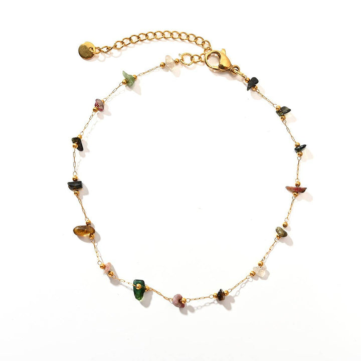 Stainless Steel Anklet with Colorful Stone Beads