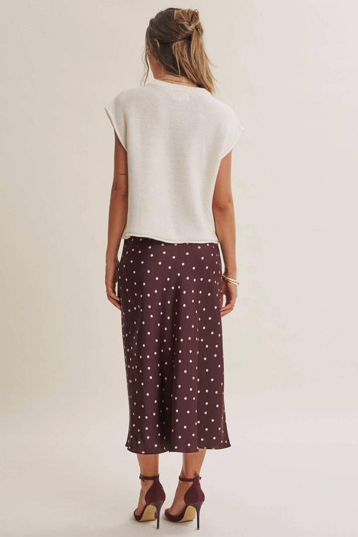 Café Dot Satin Midi Skirt
