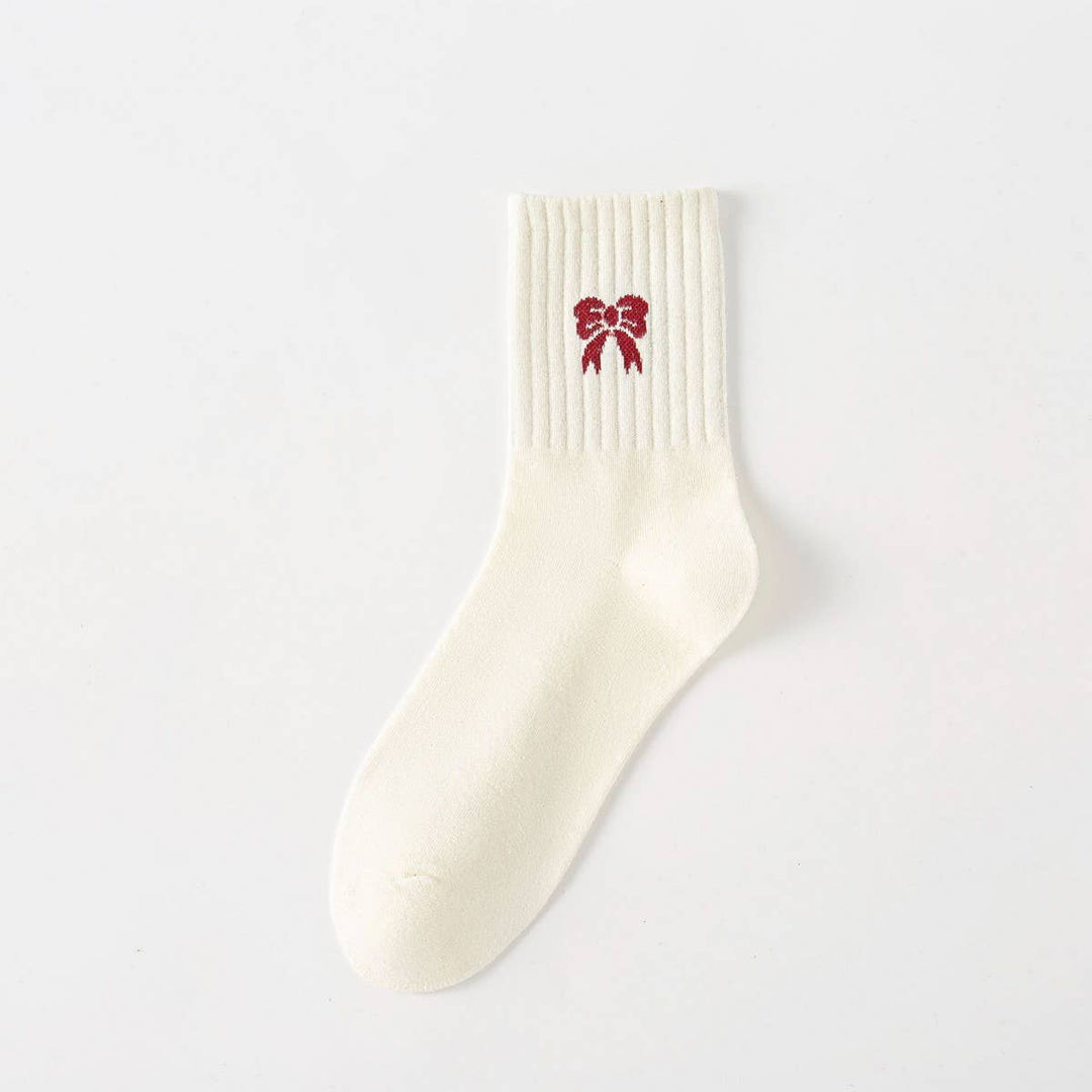 Red Bow Cotton Crew Socks
