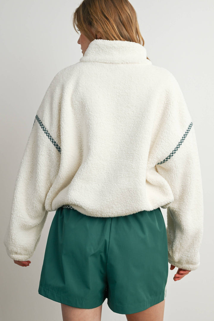 Kelly Green Trim  Sherpa Half Zip Pullover