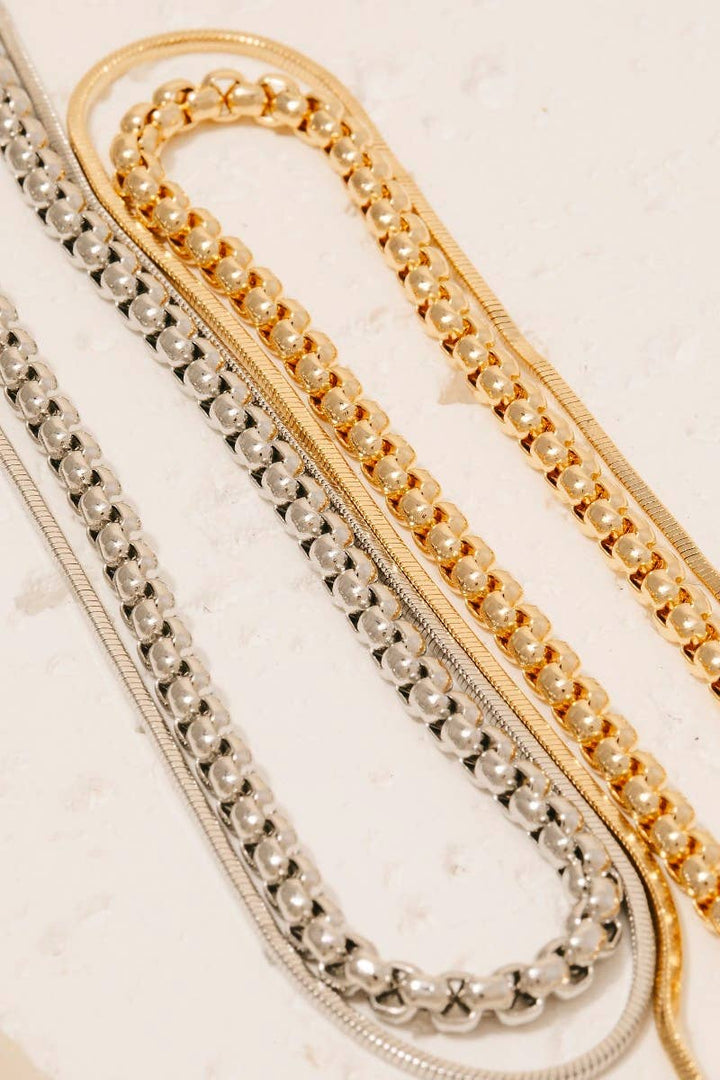 Box And Snake Chain Layered Necklace