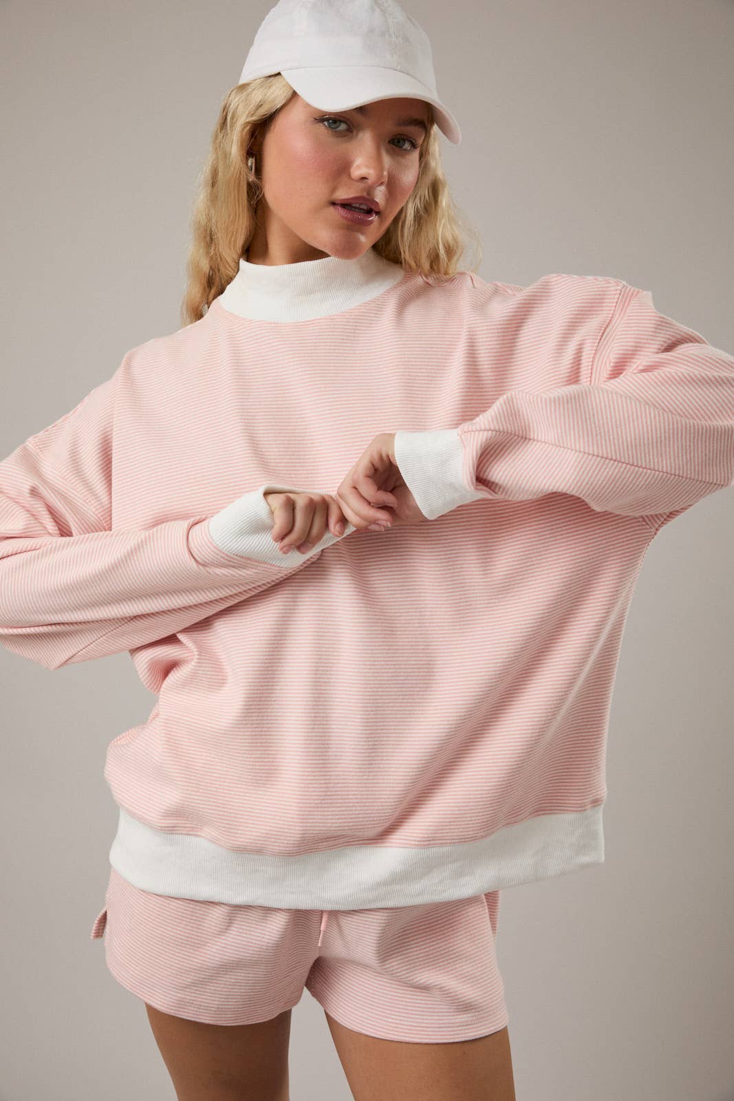 The Sage Cream Stripe Mock Top