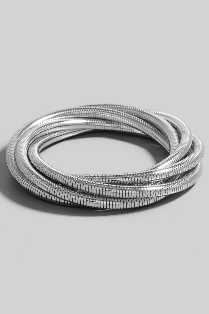 Layered Metallic Elastic Coiled Bracelet Set