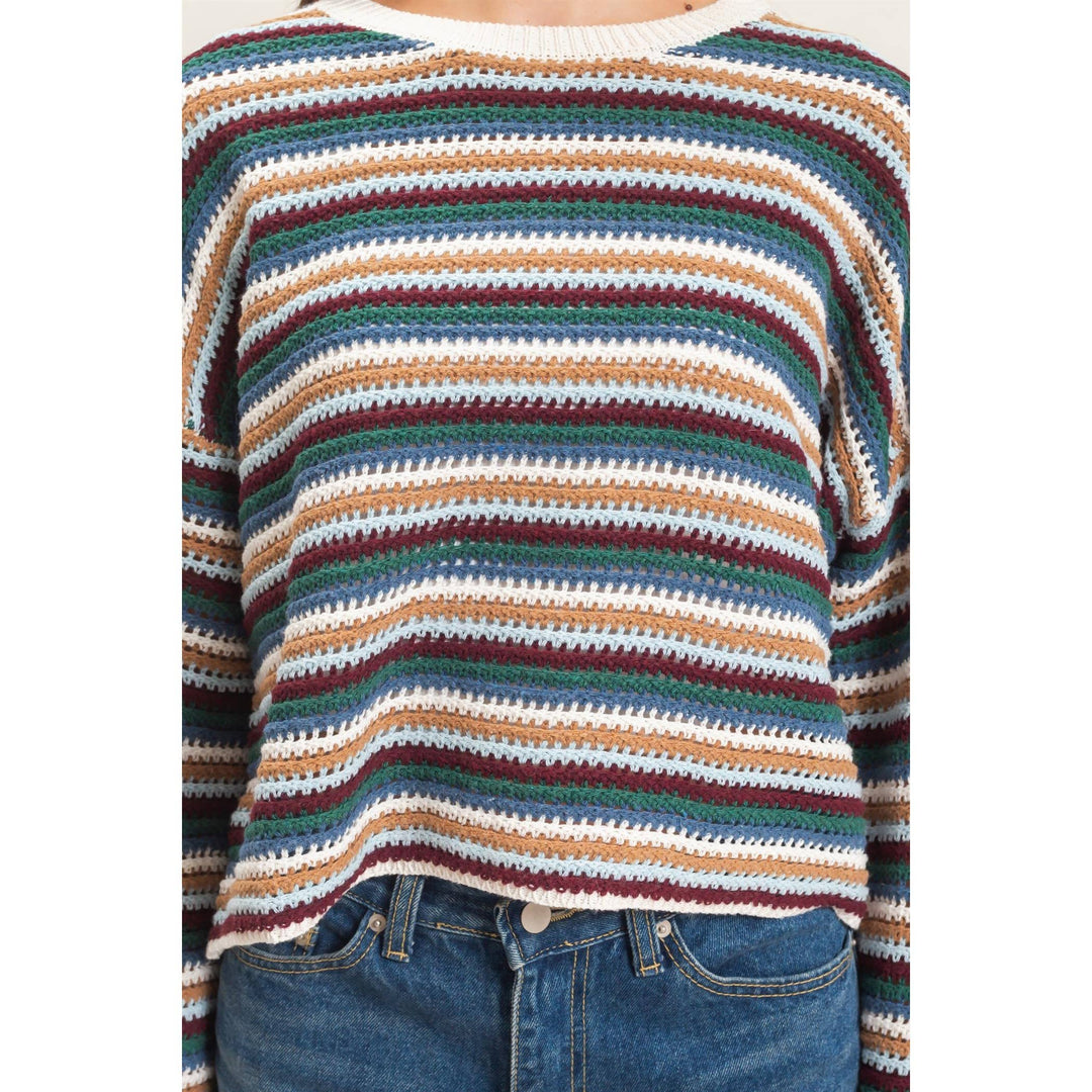 Ecru Combo Striped Boat Neck Sweater
