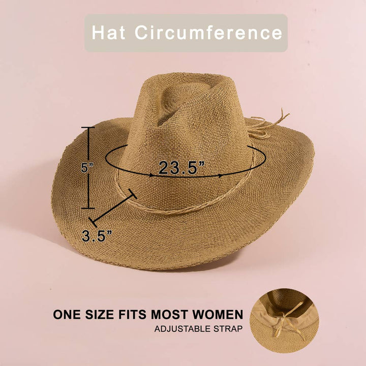 Paper Straw Braided Cord Band Cowboy Hat