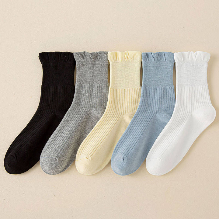 Thin Solid Ruffle Crew Socks