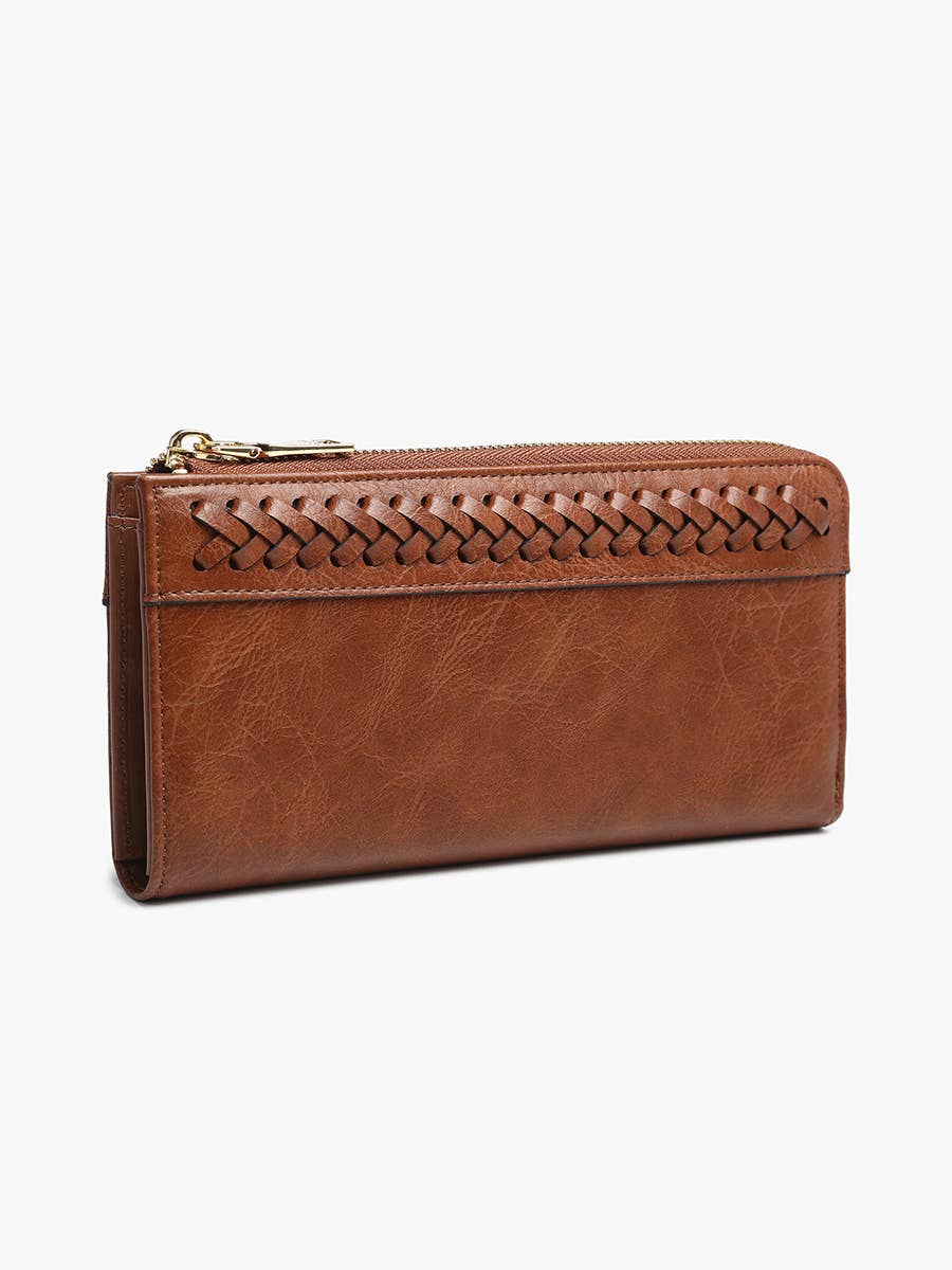 Gia Braided Detail Zip-Top Wallet in Brown