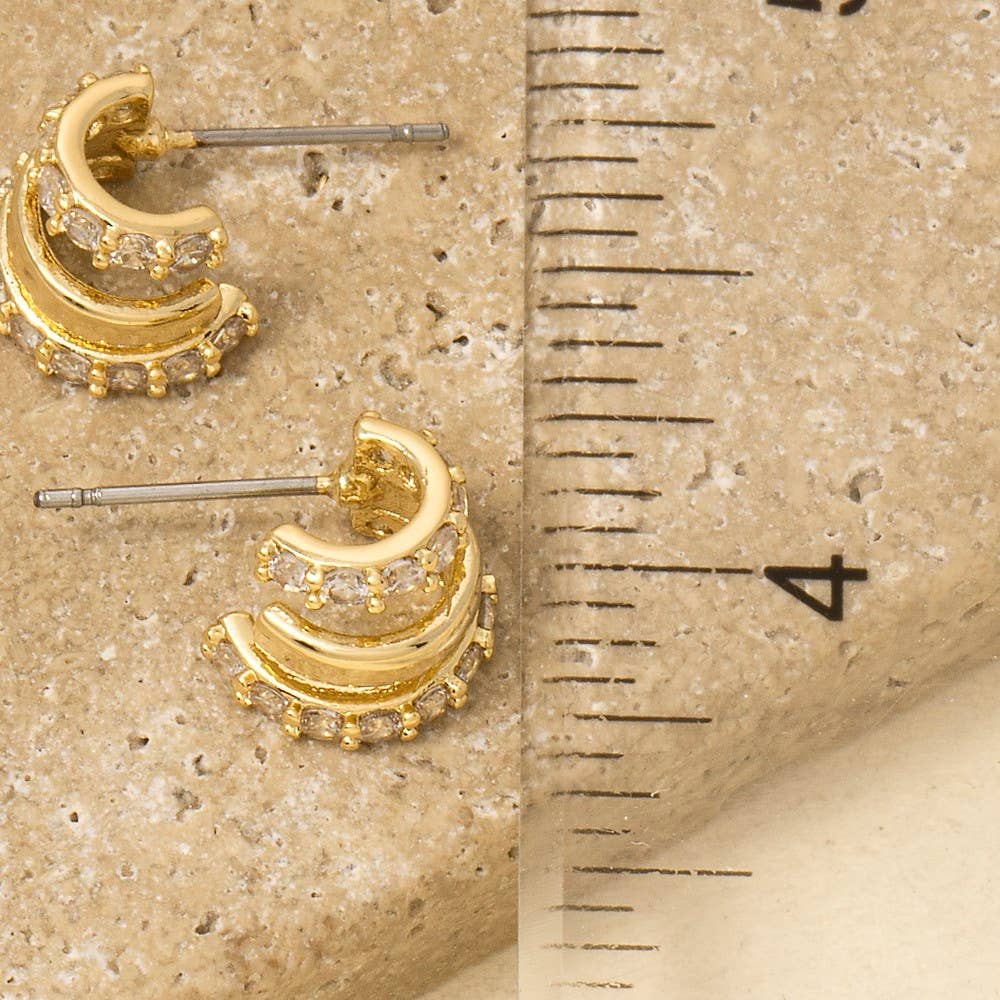 Gold Dipped Cz Pave Wide Layered Hoop Earrings