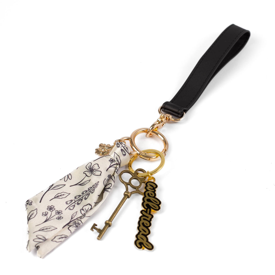 Floral Satin Keychain Blue Stripes