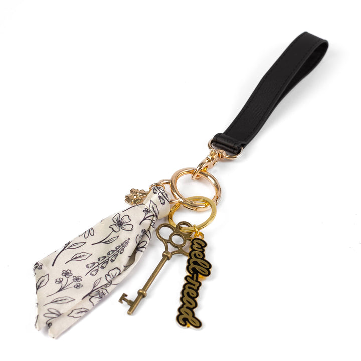 Floral Satin Keychain Blue Stripes