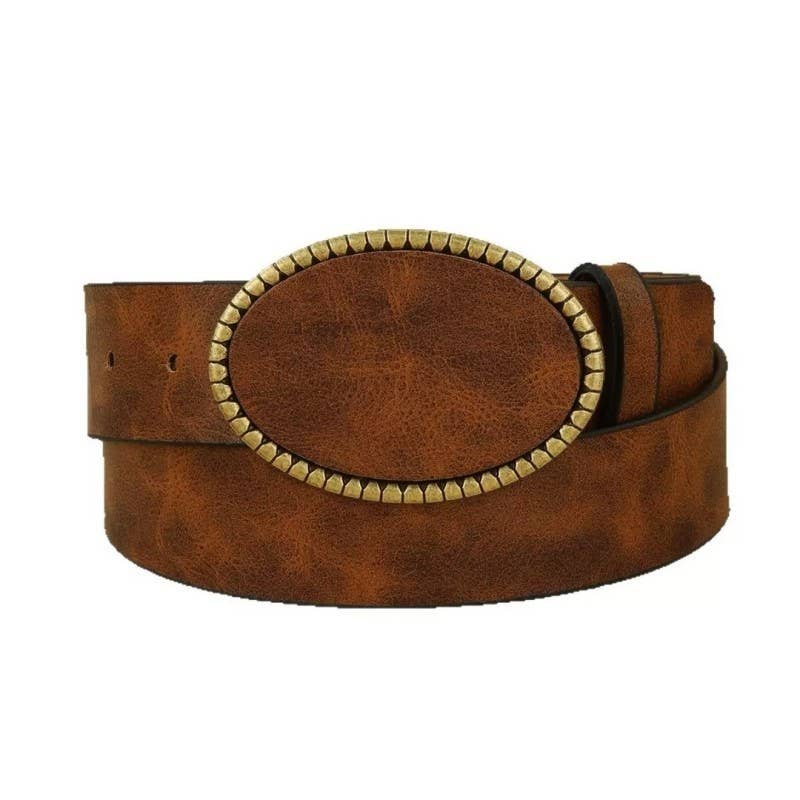 Western Oval Buckle Faux Leather &amp; Leopard Belt | 40BT660
