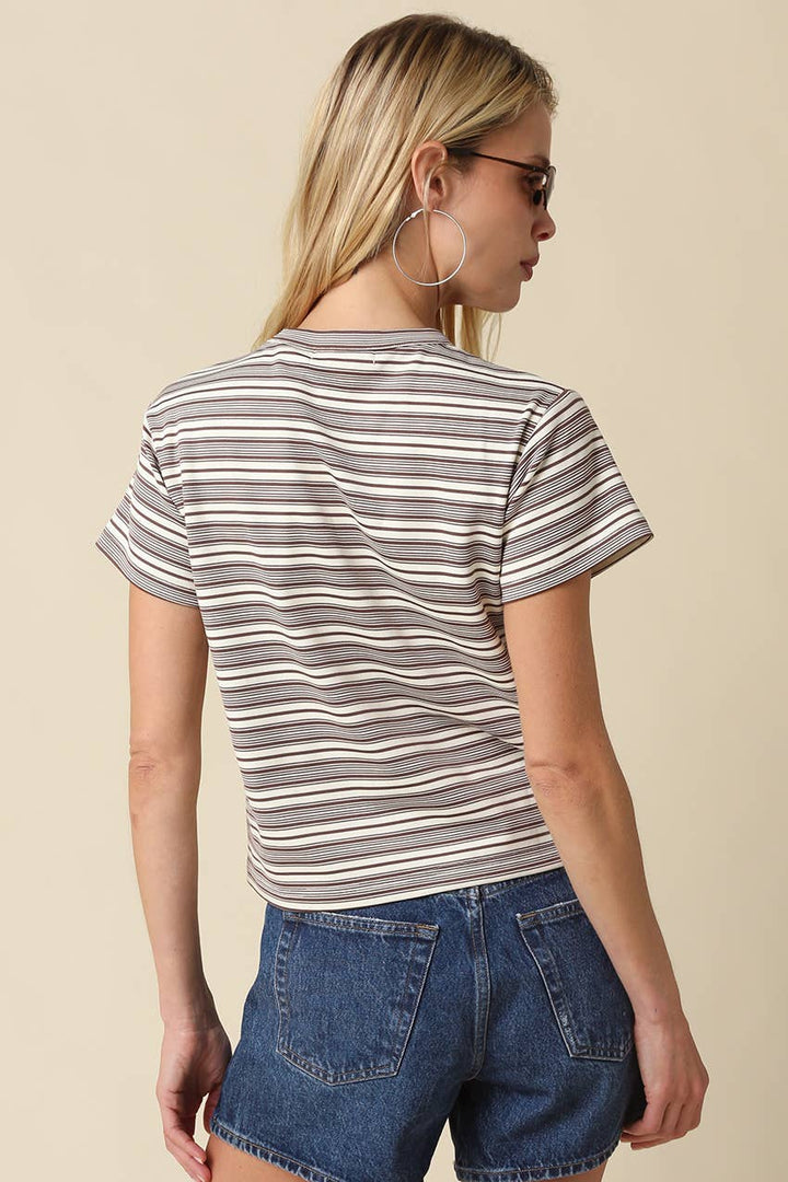 Mila Stripe Baby Tee in Cream &amp; Brown