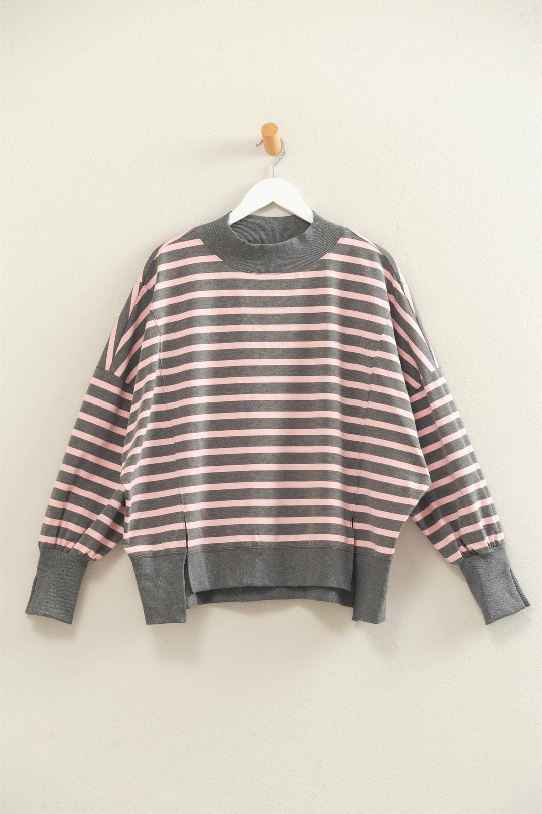 Striped Mock Neck Sweatshirt