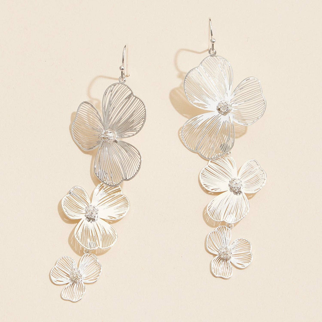 Delicate Laser Cut 3D Floral Filigree Drop Earrings