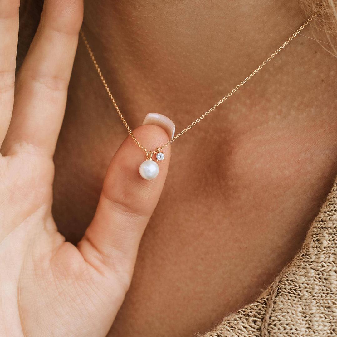 Sterling Silver Pearl & Zirconia Pendant Necklace