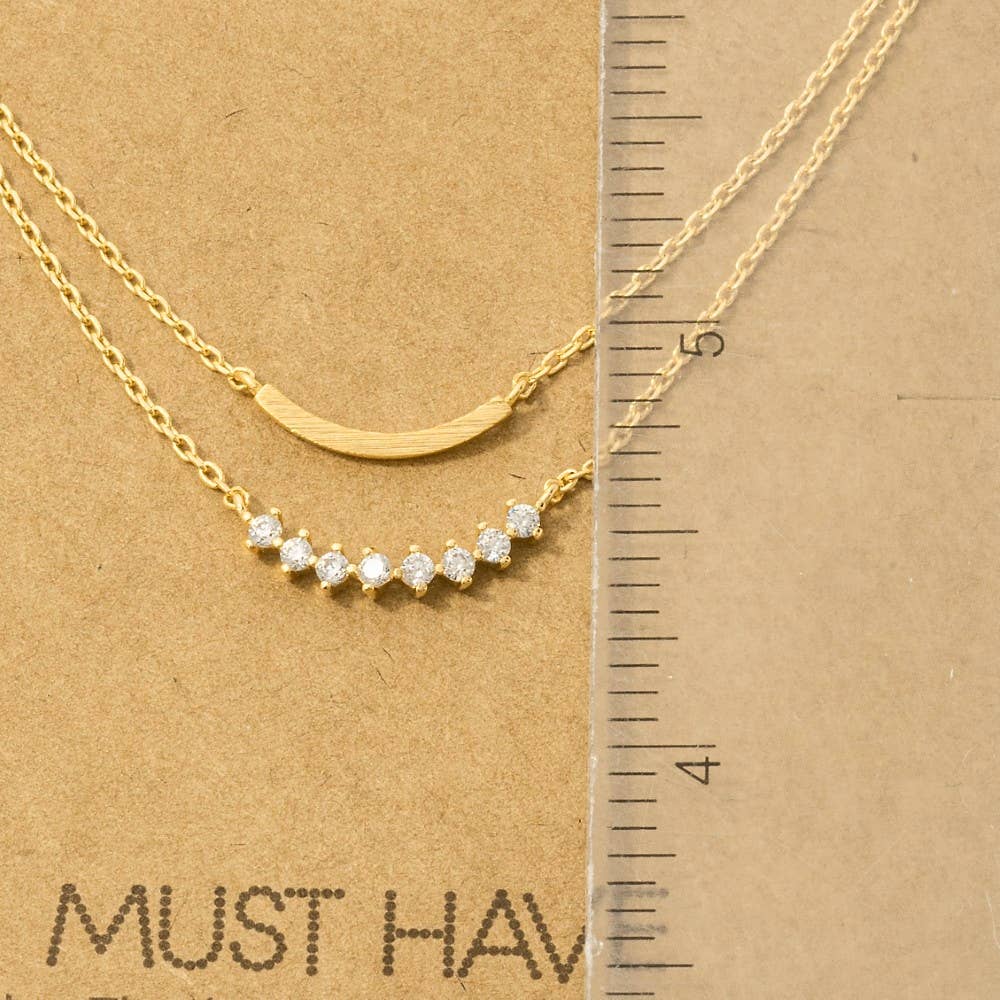 Layered Rhinestone Curved Bar Necklace