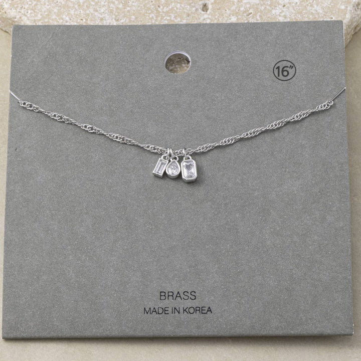 Dainty Triple Cz Charm Twisted Chain Necklace