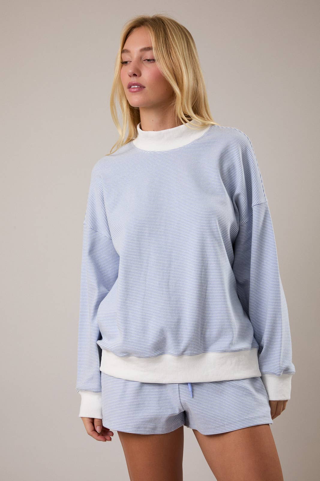 The Sage Cream Stripe Mock Top