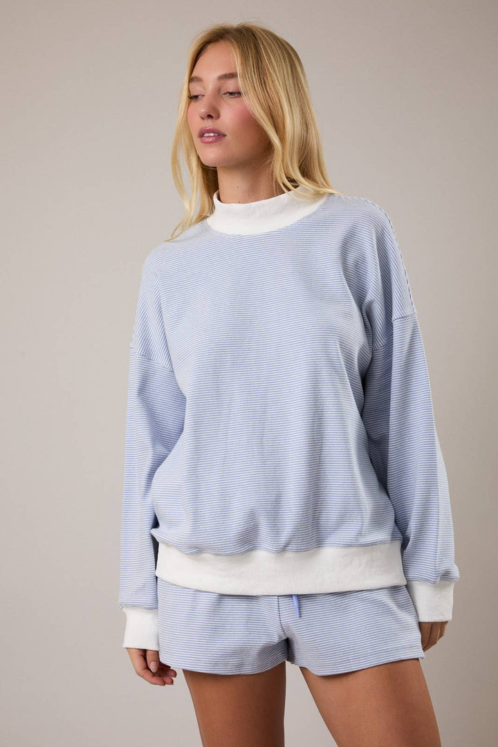 The Sage Cream Stripe Mock Top