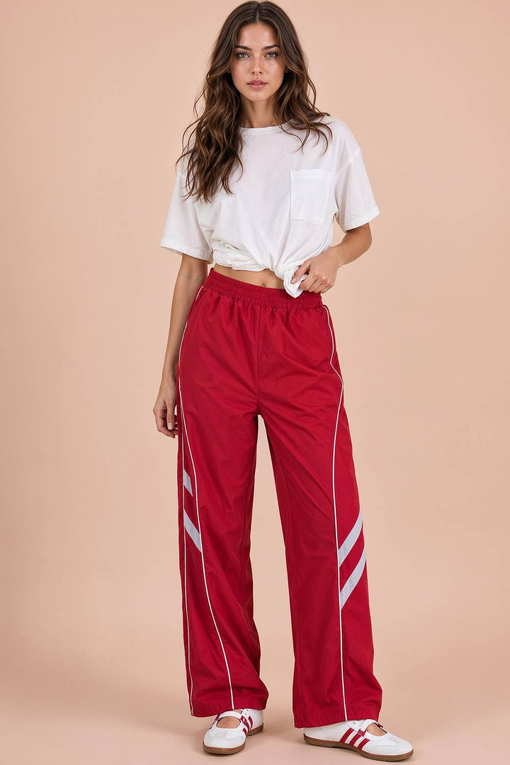 Wide Leg Track Pants W/ Piping Detail