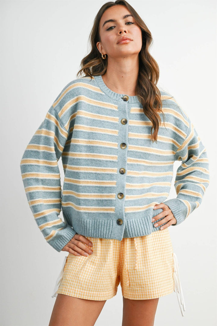 Ivory Multi Stripe Button-Up Cardigan