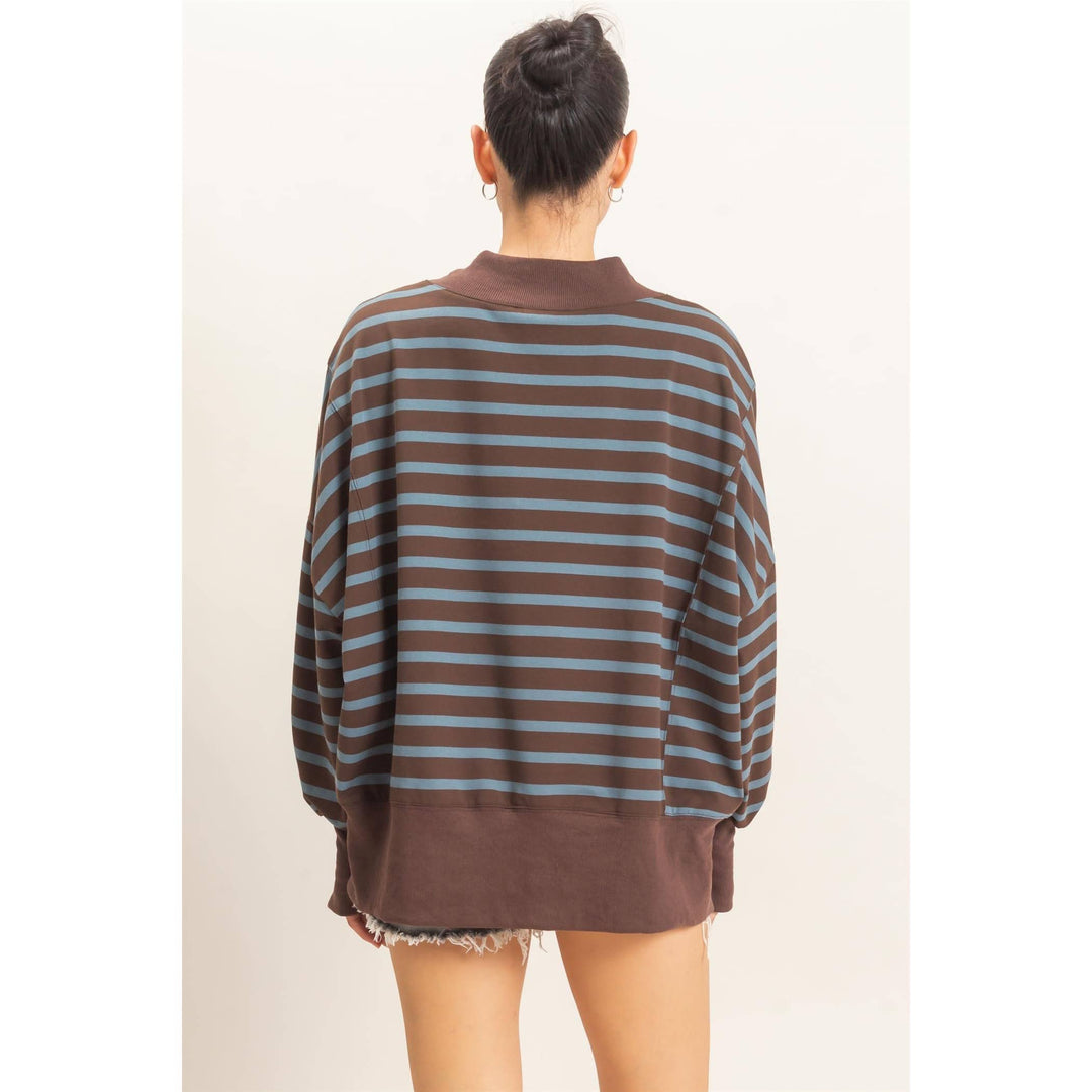 Striped Mock Neck Sweatshirt