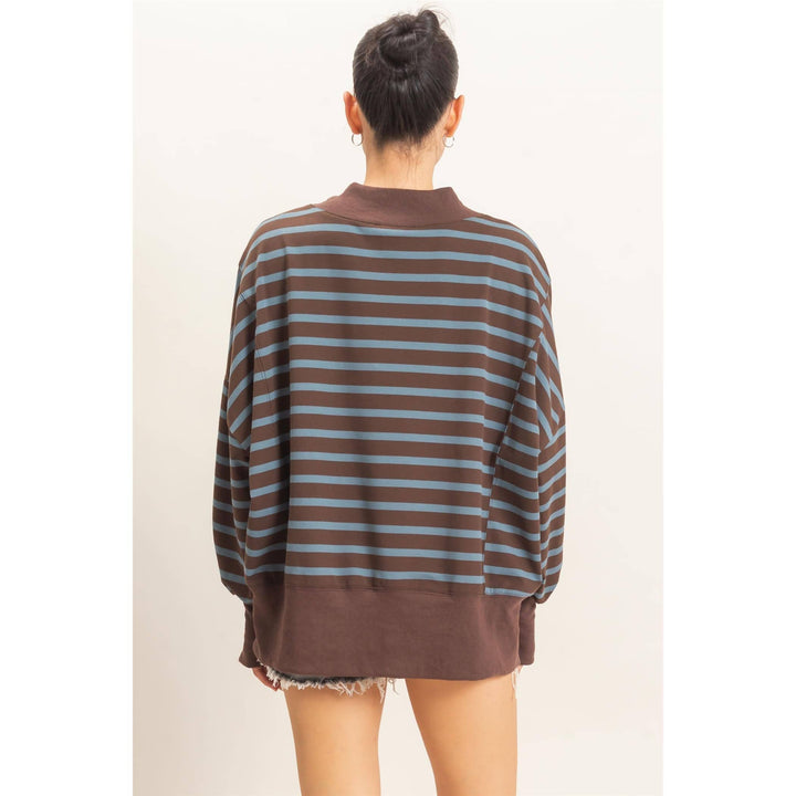 Striped Mock Neck Sweatshirt