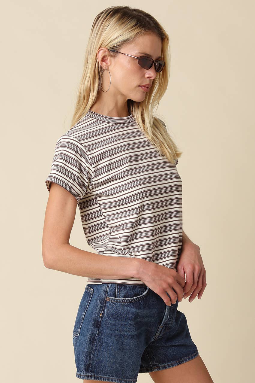 Mila Stripe Baby Tee in Cream &amp; Brown