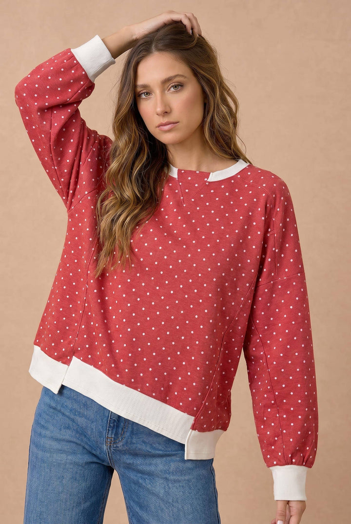 Red Polka Dot French Terry Top