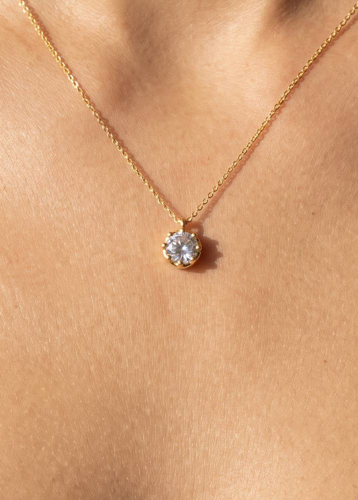 Round Bezel Cz Solitaire Pendant Necklace