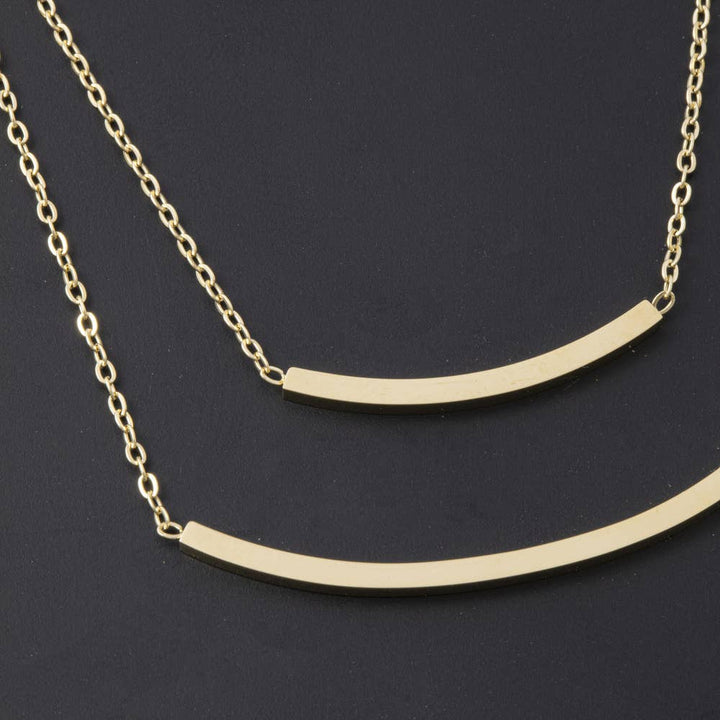 Gold Dipped Double Curved Bar Layered Necklace