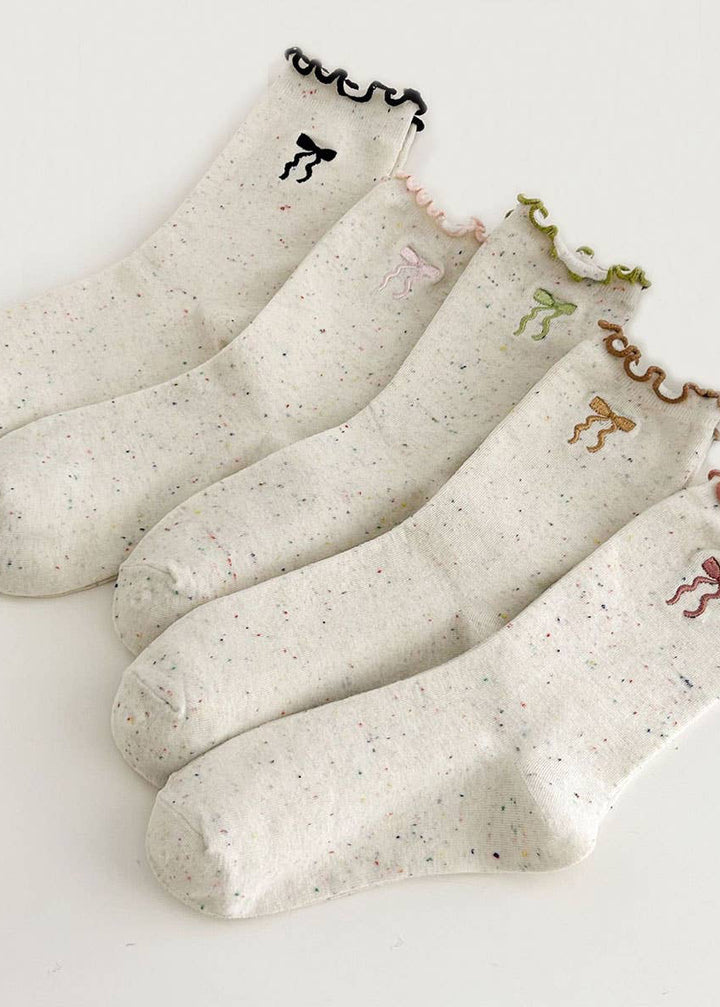 Ruffle Bows Embroidered Socks
