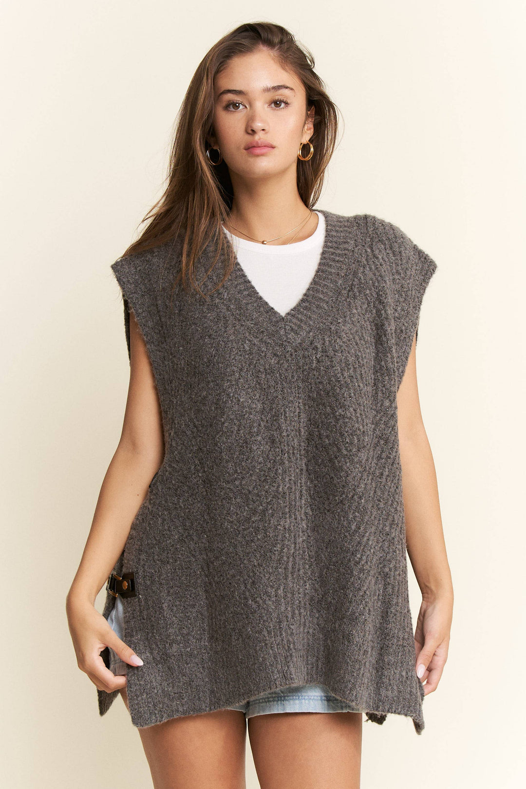 Buckled Oversized Sweater Vest