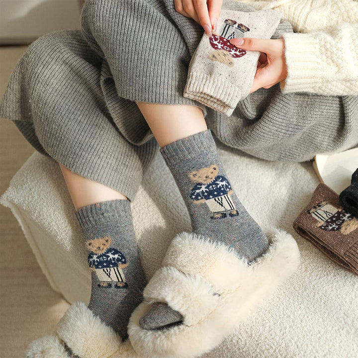 Thick Warm Wool Socks Bear Knit Crew Socks