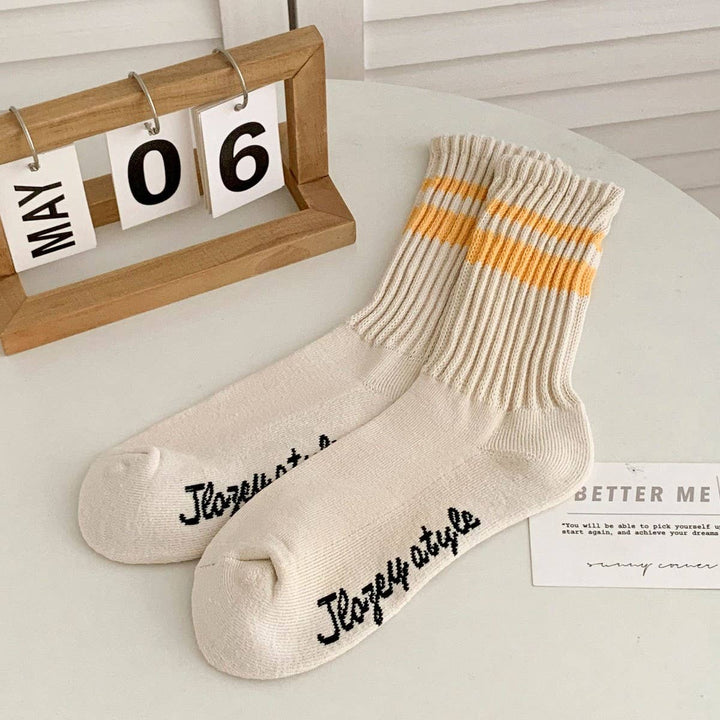 Retro Double Stripe Knit Socks