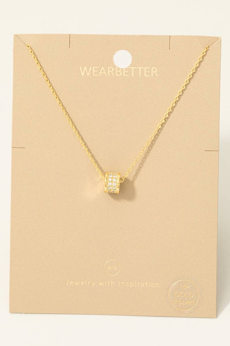 Gold Dipped Cz Pave Cylinder Pendant Necklace