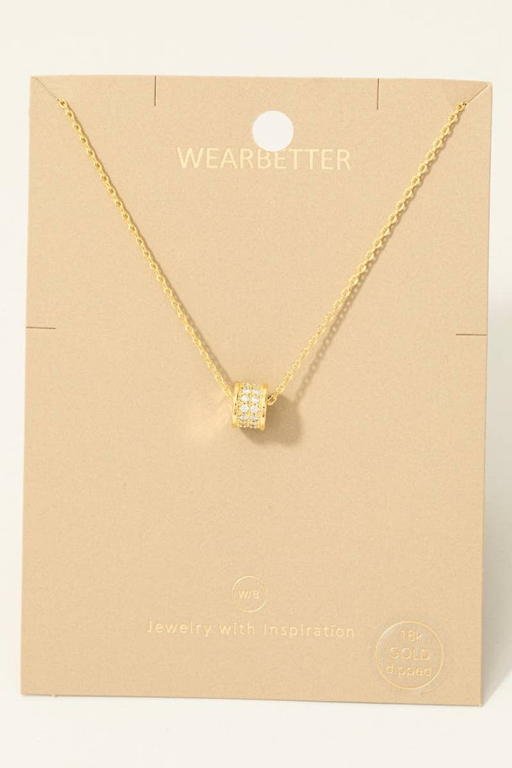 Gold Dipped Cz Pave Cylinder Pendant Necklace