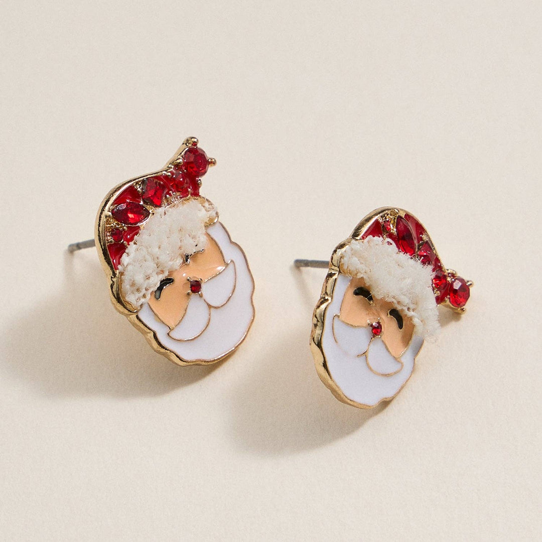 Santa Claus Stud Earrings | Red Rhinestone Christmas Earrings