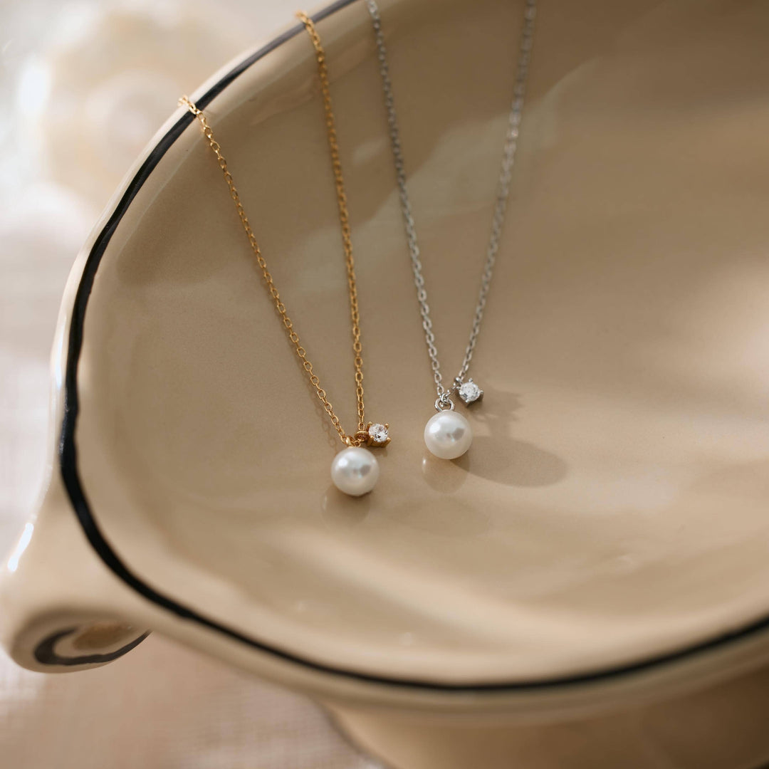 Sterling Silver Pearl & Zirconia Pendant Necklace