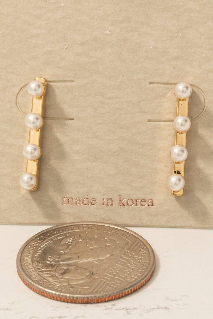 Pearl Beaded Bar Stud Drop Earrings