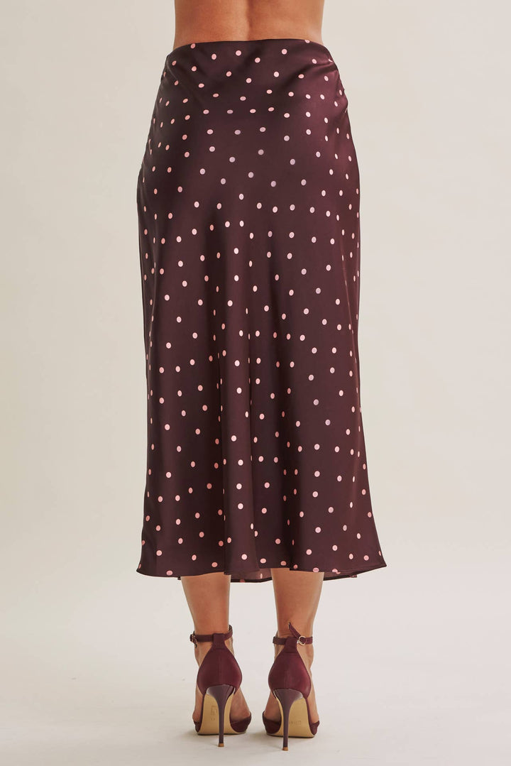 Café Dot Satin Midi Skirt