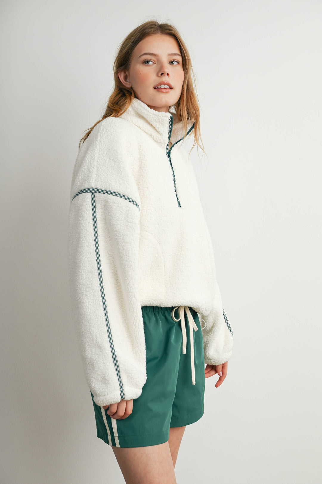 Kelly Green Trim  Sherpa Half Zip Pullover