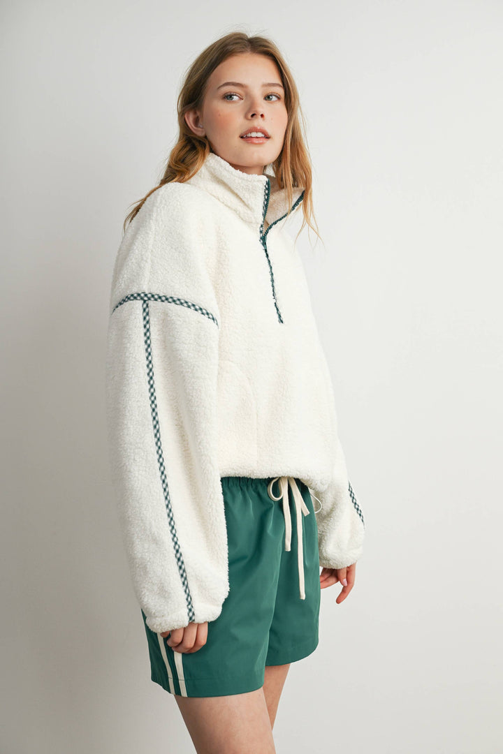 Kelly Green Trim  Sherpa Half Zip Pullover