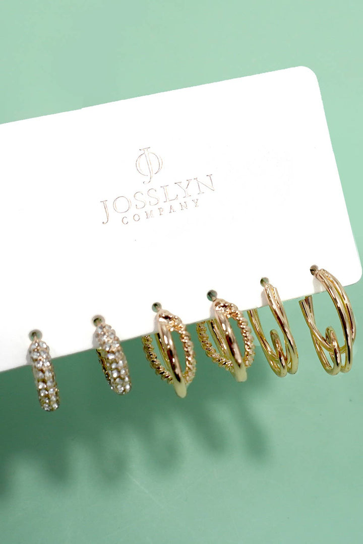 Trio Huggie Hoop Rhinestone Titanium Post Earrings.