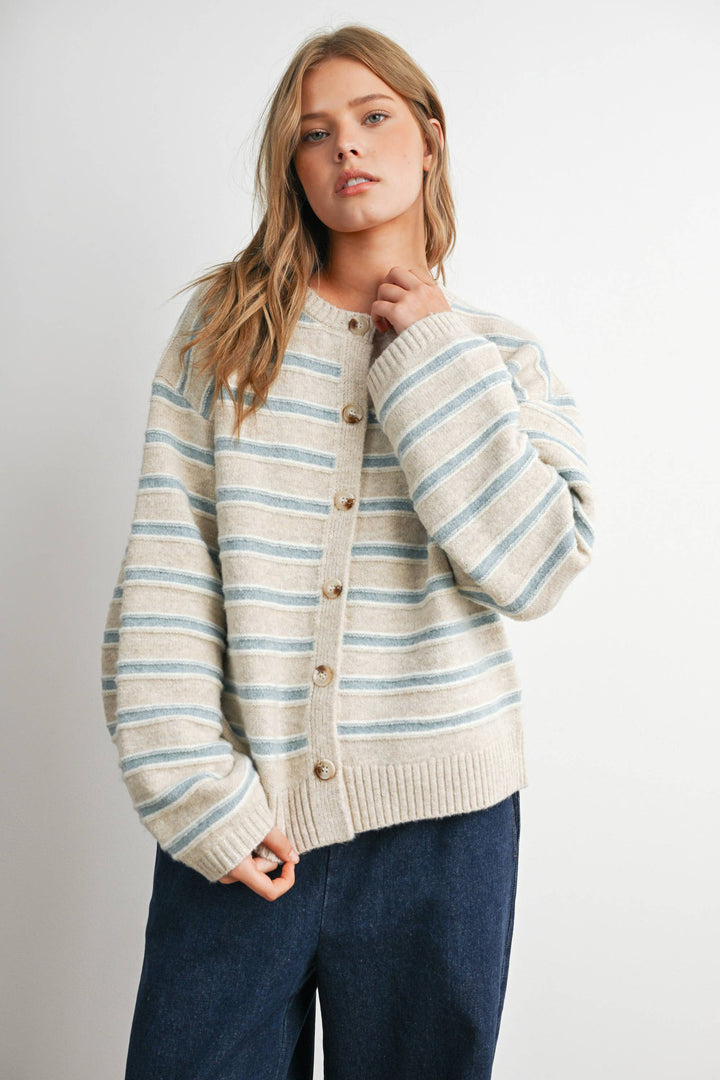 Ivory Multi Stripe Button-Up Cardigan