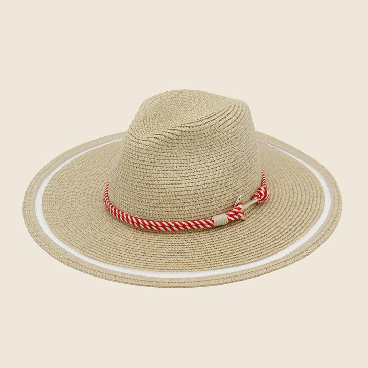 Striped Rope Flat Brim Straw Sun Hat